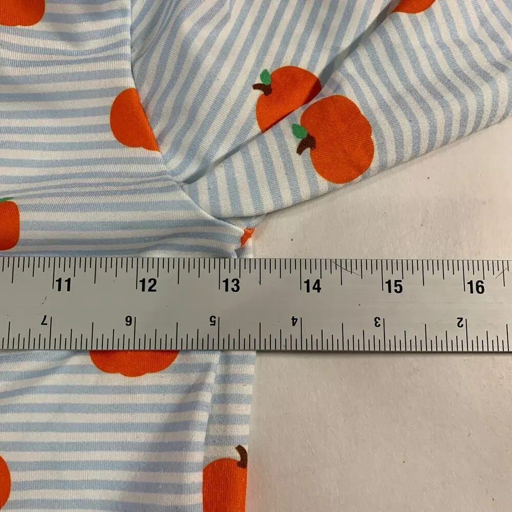 Cecil and Lou 8 Blue Striped Pumpkin Print Pajamas 2 Piece Set Fall Autumn